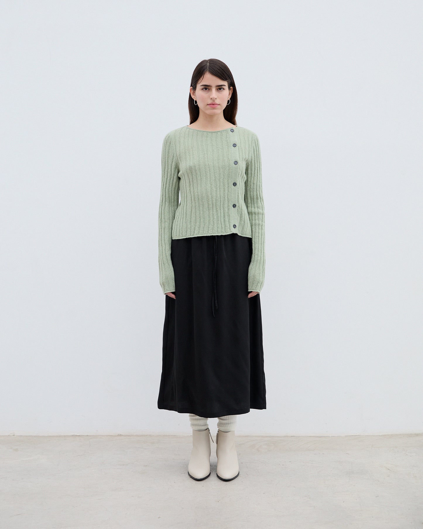 Extra Fine Merino Wool & Alpaca Blend Rama Cardigan Green Tea