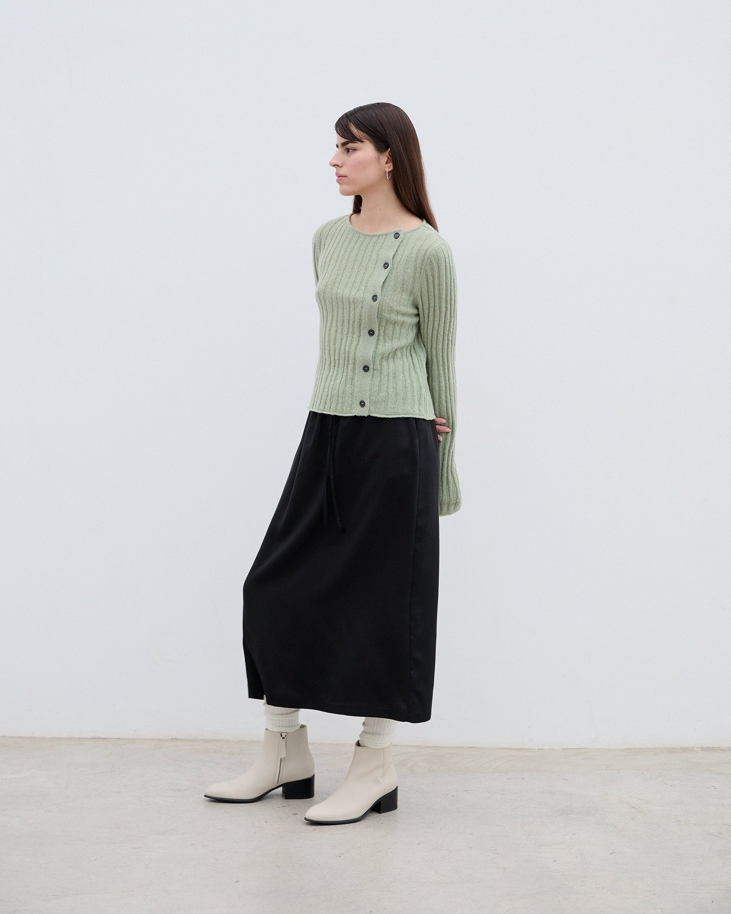 Extra Fine Merino Wool & Alpaca Blend Rama Cardigan Green Tea