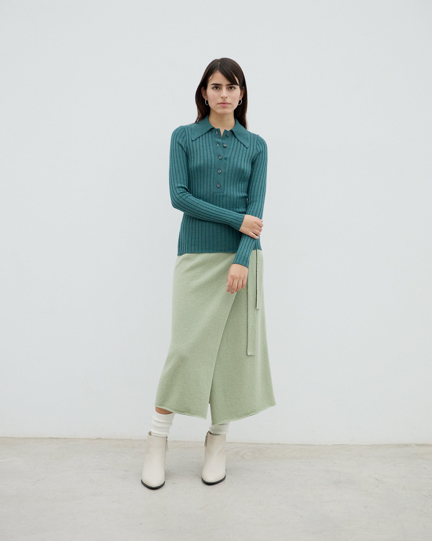 Extra Fine Merino Wool & Alpaca Blend Reina Skirt Green Tea