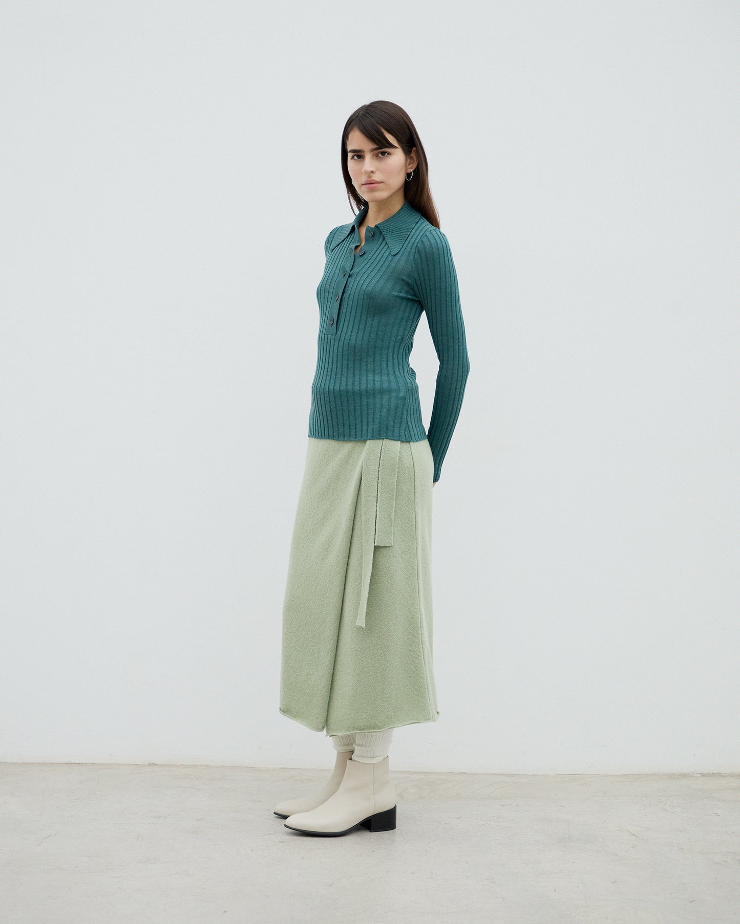 Extra Fine Merino Wool & Alpaca Blend Reina Skirt Green Tea