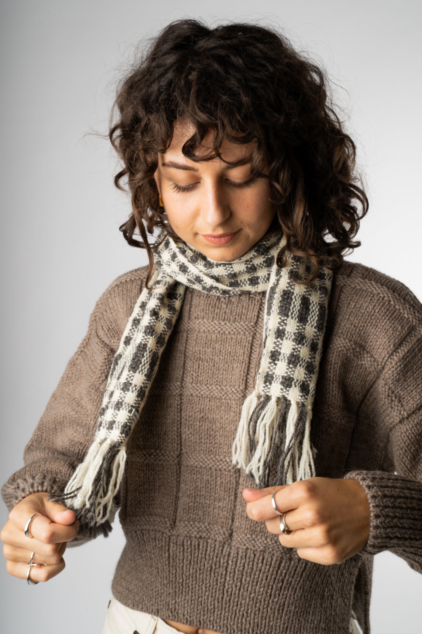 Handwoven Shepherds Check Wool Scarf