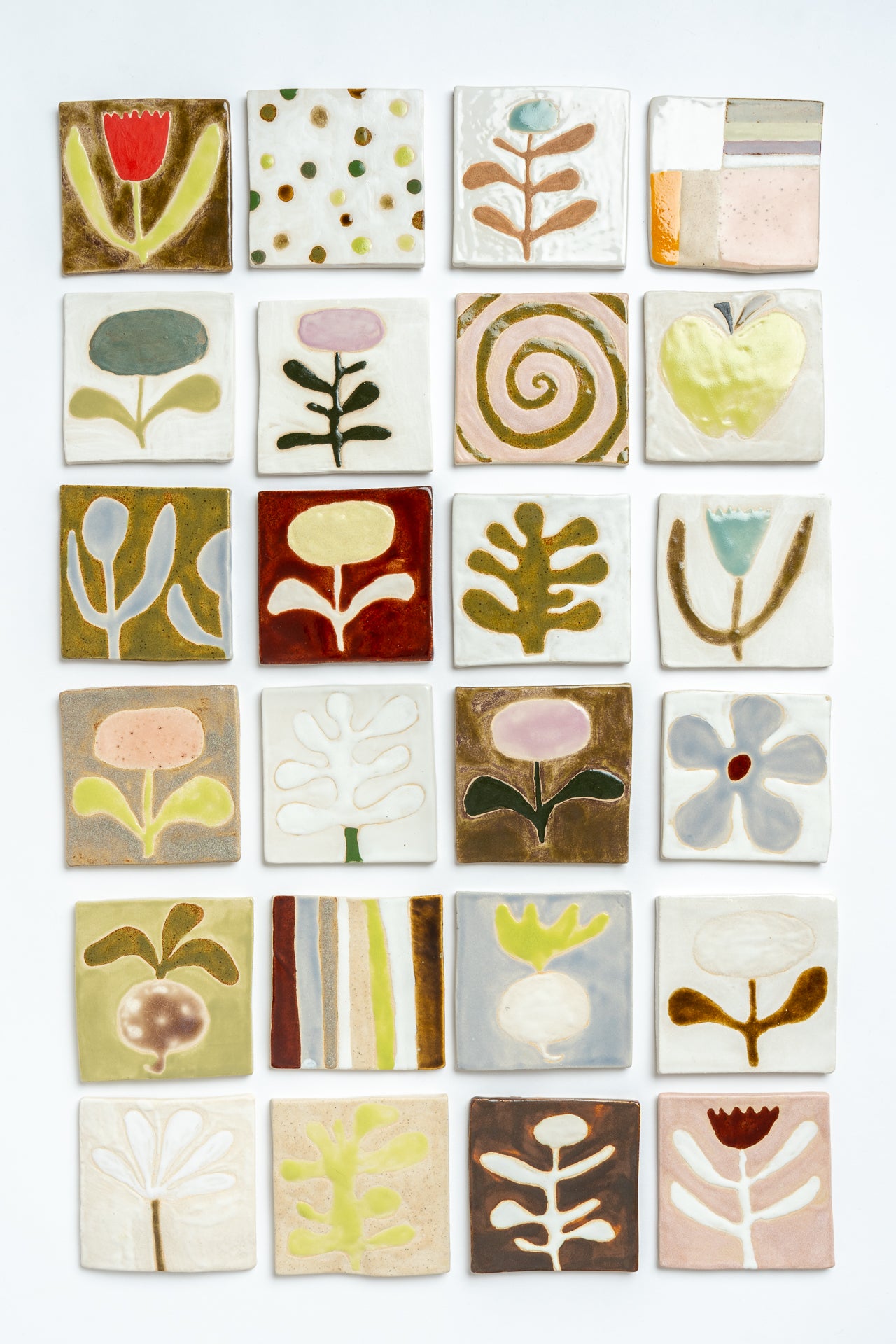 Ceramic 'Green Flower' Hand Painted Tile