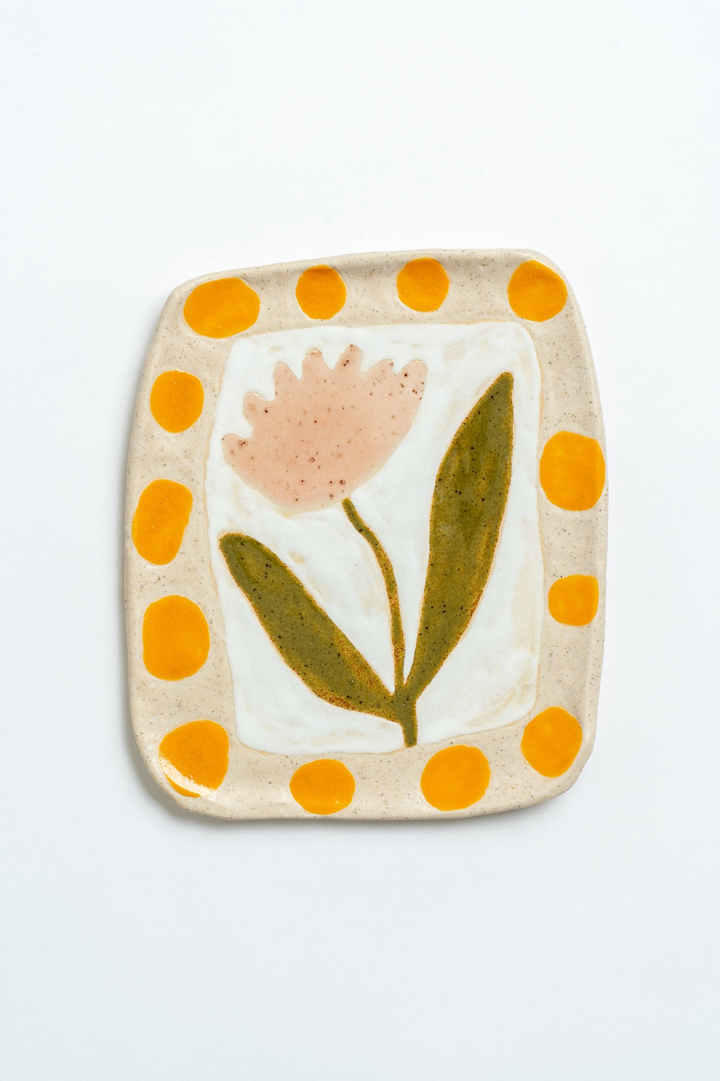 Ceramic 'Tulip, Marigold Border ' Hand Painted Plate Pink