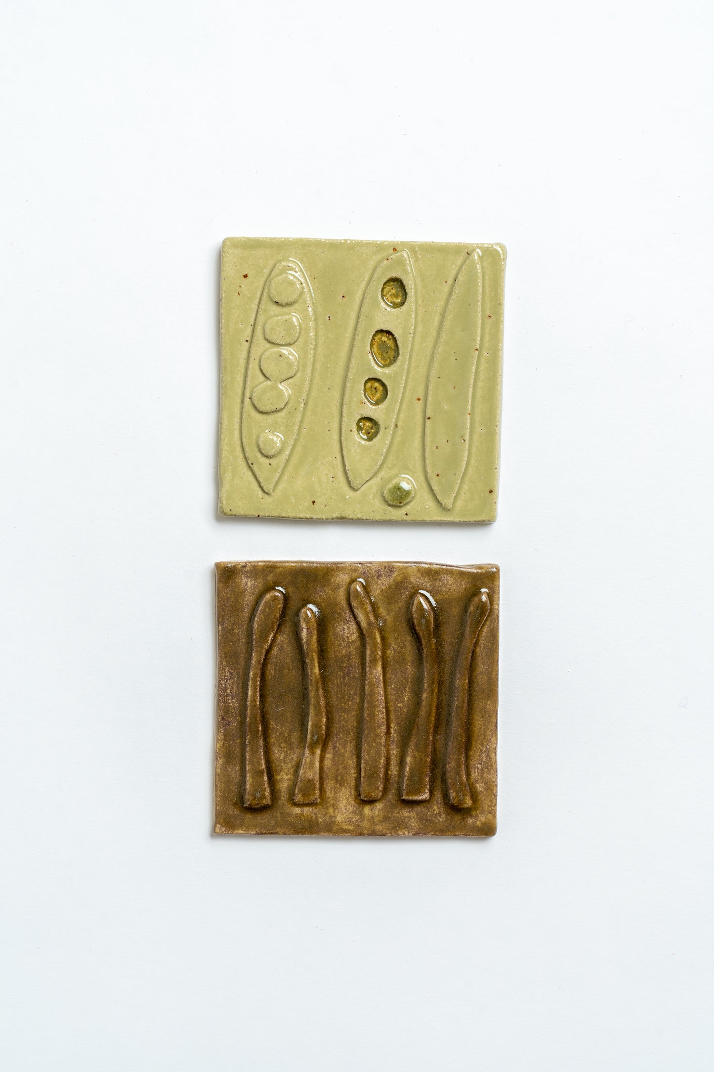 Hand Painted 'Asparagus' Ceramic Tile Green