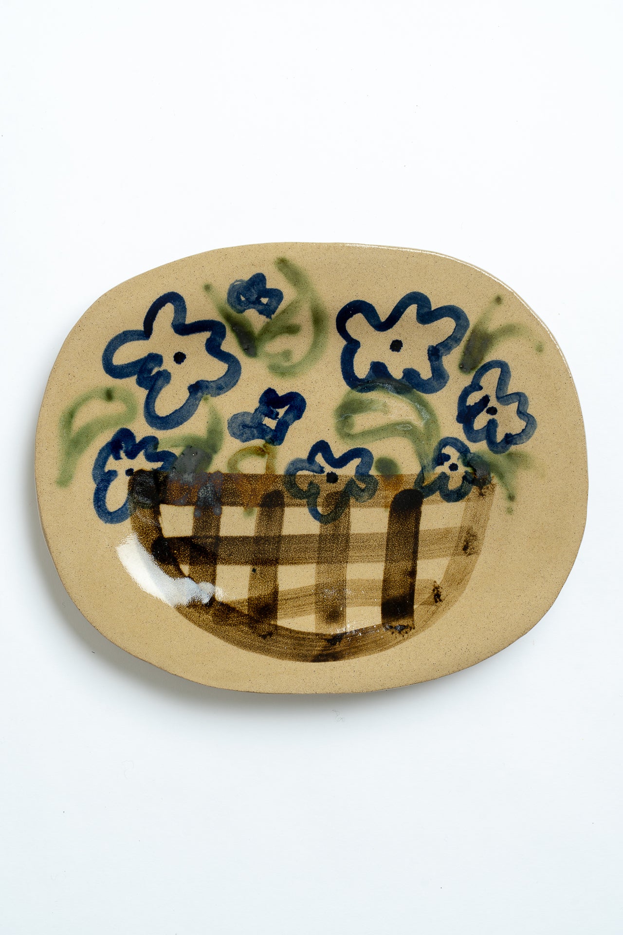 Ceramic Flower Basket Platter Blue