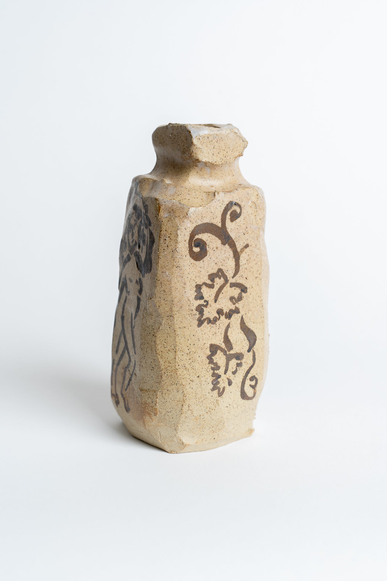 Ceramic Bachus and Vine Vase Black Oxide