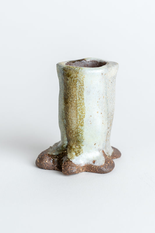 Ceramic 'Stripe White & Khaki' Candle Holder