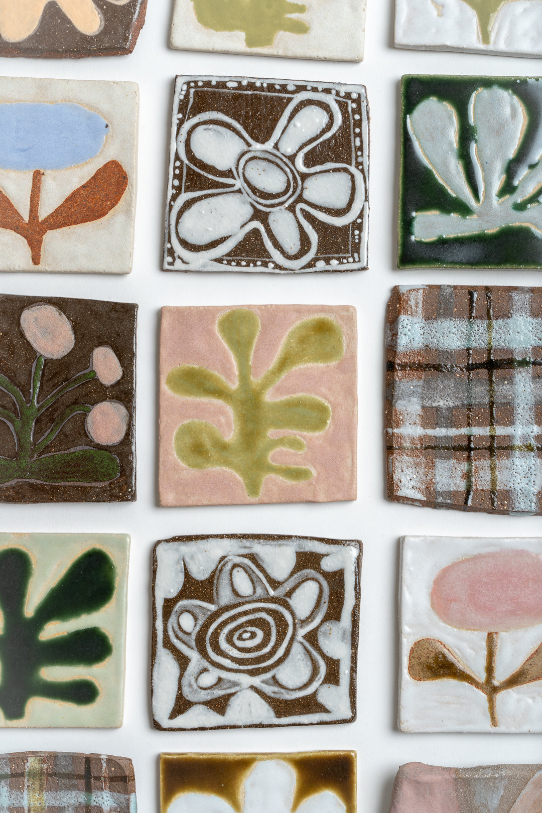 Hand Painted 'Tartan' Ceramic Tile Brown & Blue
