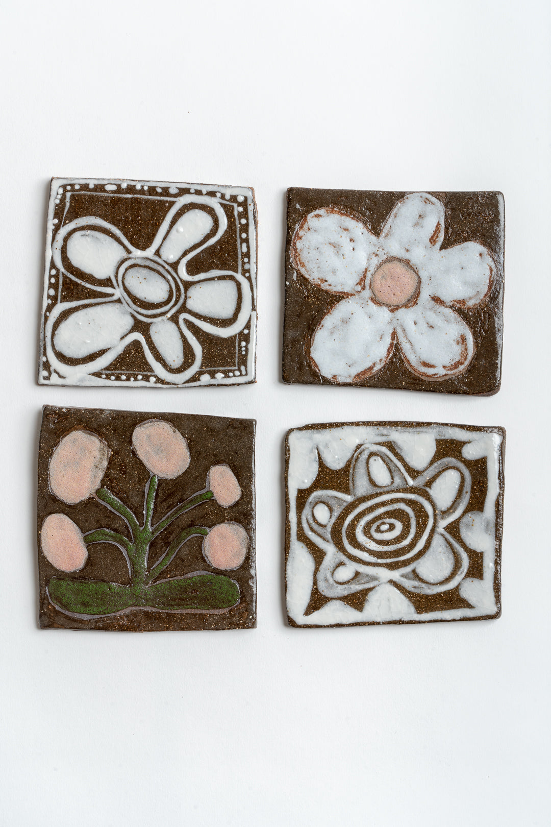 Ceramic 'Flower Circles' Hand Painted  Tile