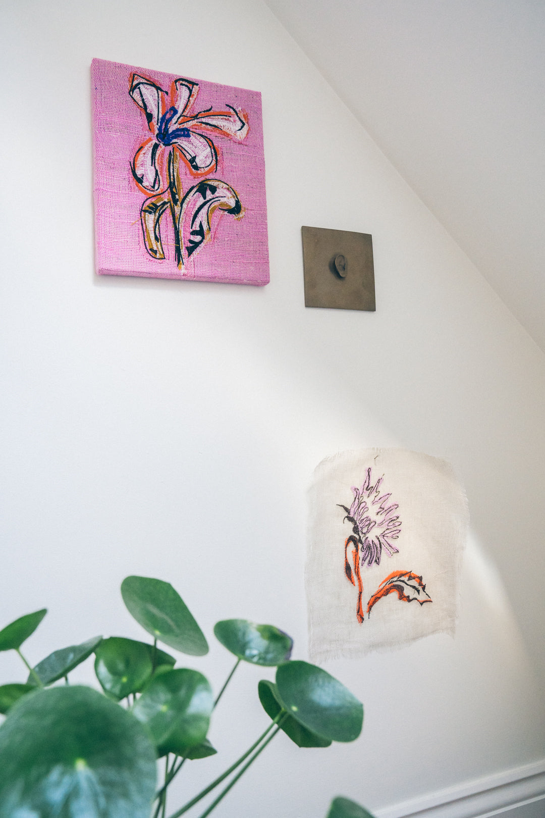 'Sunflower 1' Embroidery on Silk Hemp Blend Original Artwork
