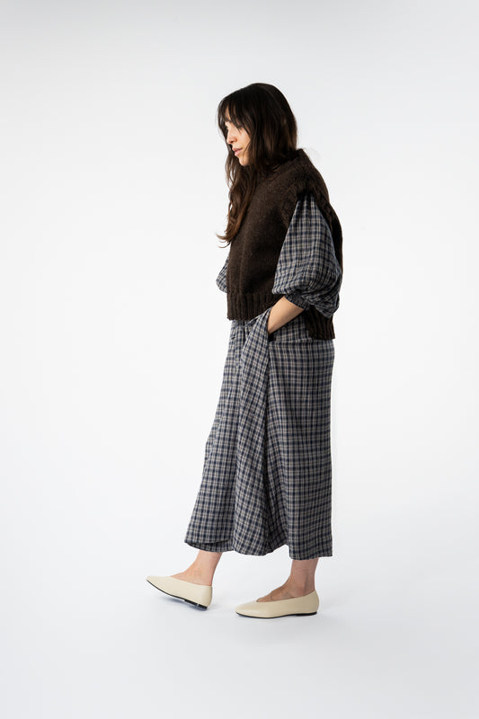 Organic Cotton Check Carola Dress Navy & Beige
