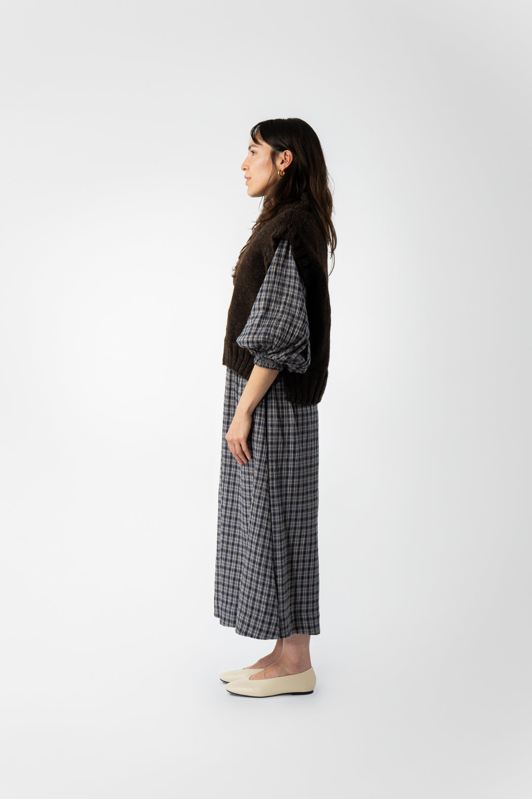 Organic Cotton Check Carola Dress Navy & Beige