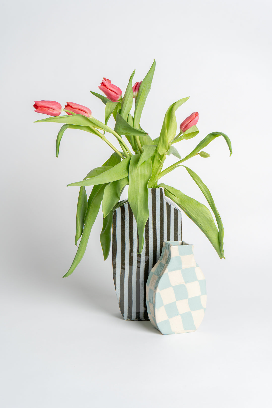 Ceramic Stripe Tall Vase Blue