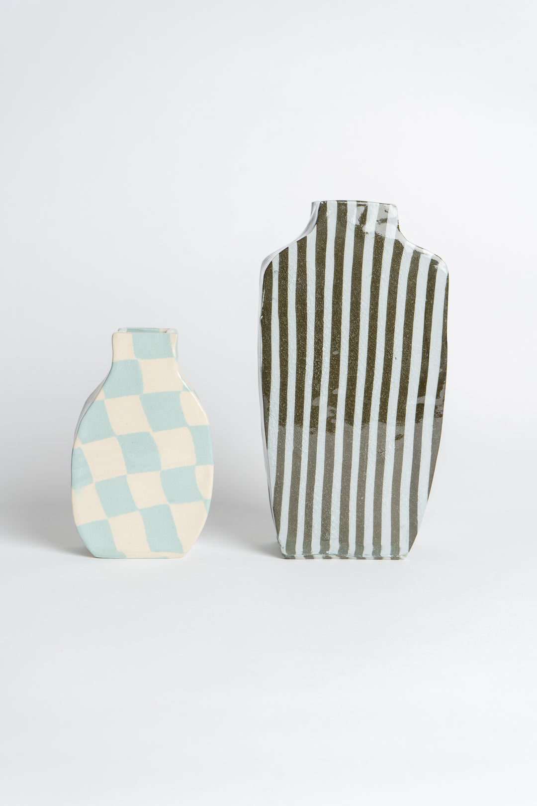 Ceramic Stripe Tall Vase Blue