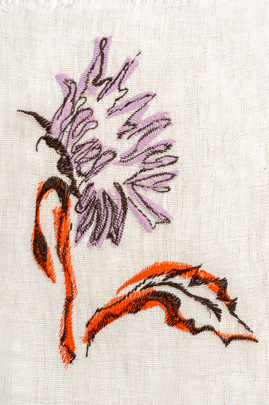 'Sunflower 1' Embroidery on Silk Hemp Blend Original Artwork