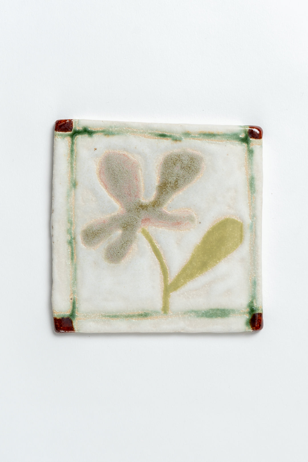 Hand Painted 'Framed Flower' Ceramic Tile Lilac