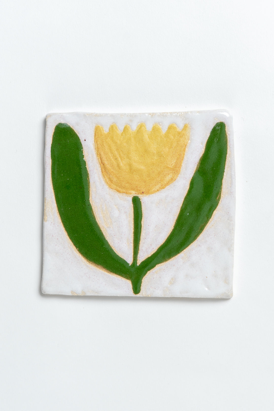 Hand Painted 'Tulip' Ceramic Tile Yellow & White