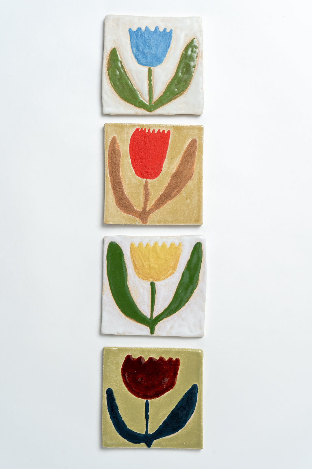 Hand Painted 'Tulip' Ceramic Tile Yellow & White