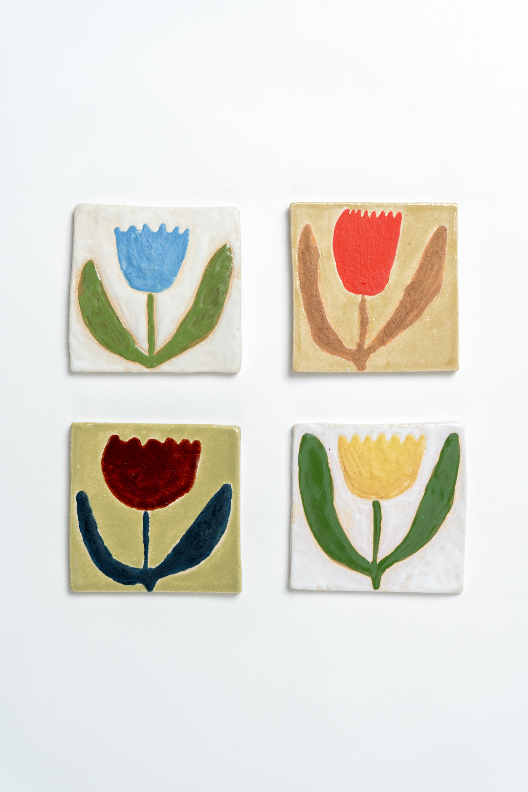 Hand Painted 'Tulip' Ceramic Tile Yellow & White
