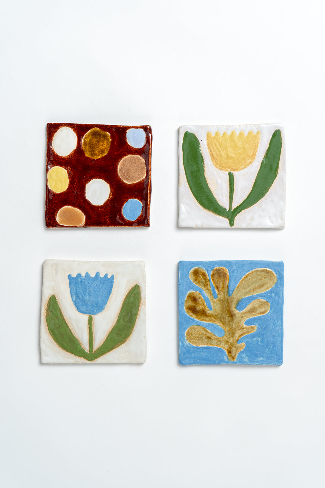 Hand Painted 'Tulip' Ceramic Tile Yellow & White