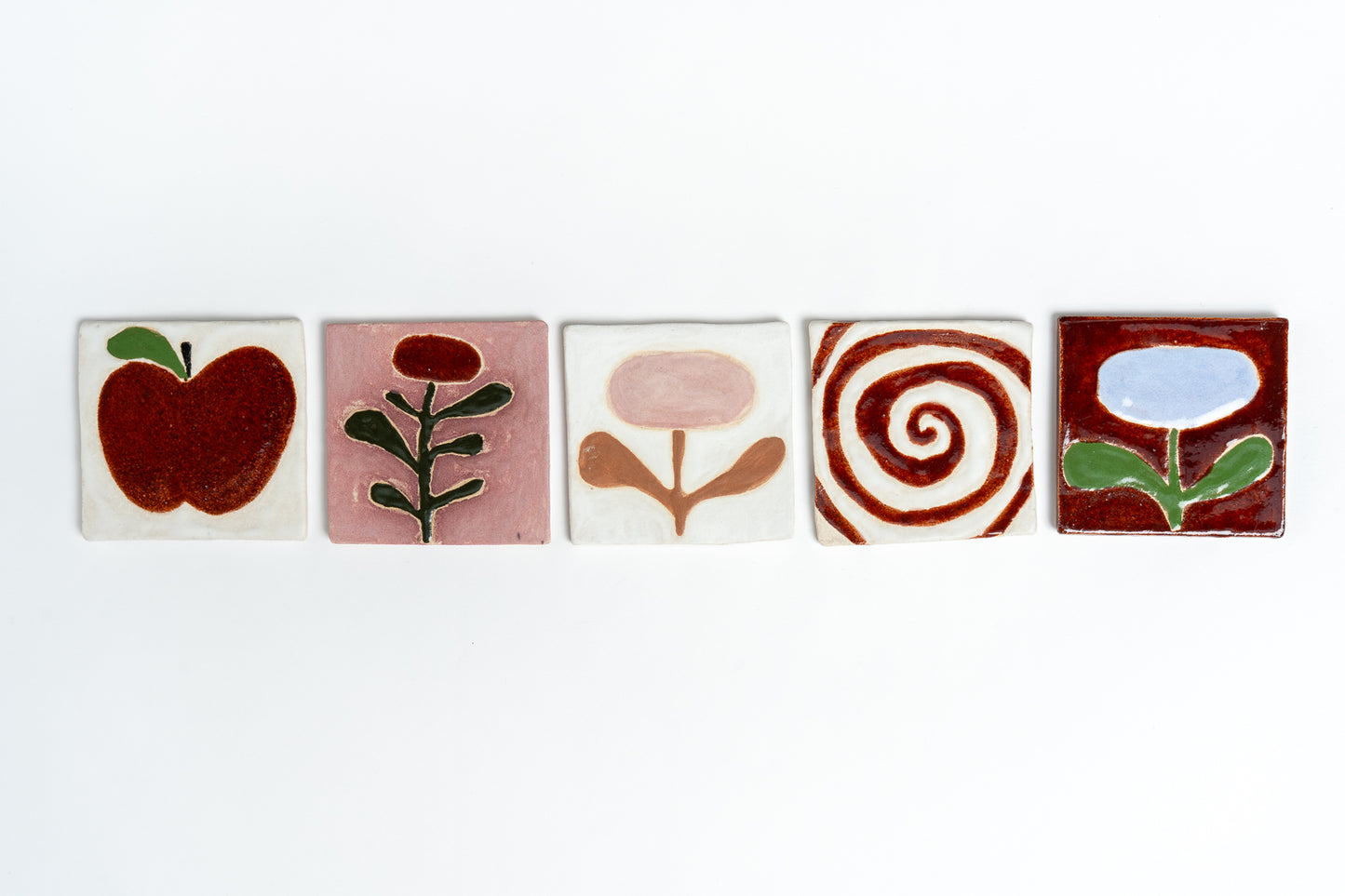 Hand Painted 'Spiral' Ceramic Tile Brown & White