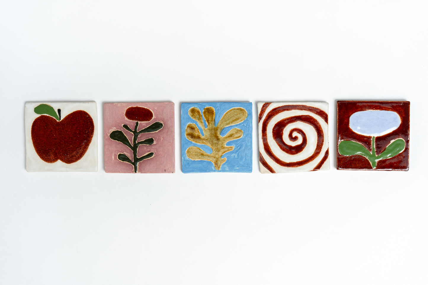 Hand Painted 'Tulip Stem' Ceramic Tile Red & Pink