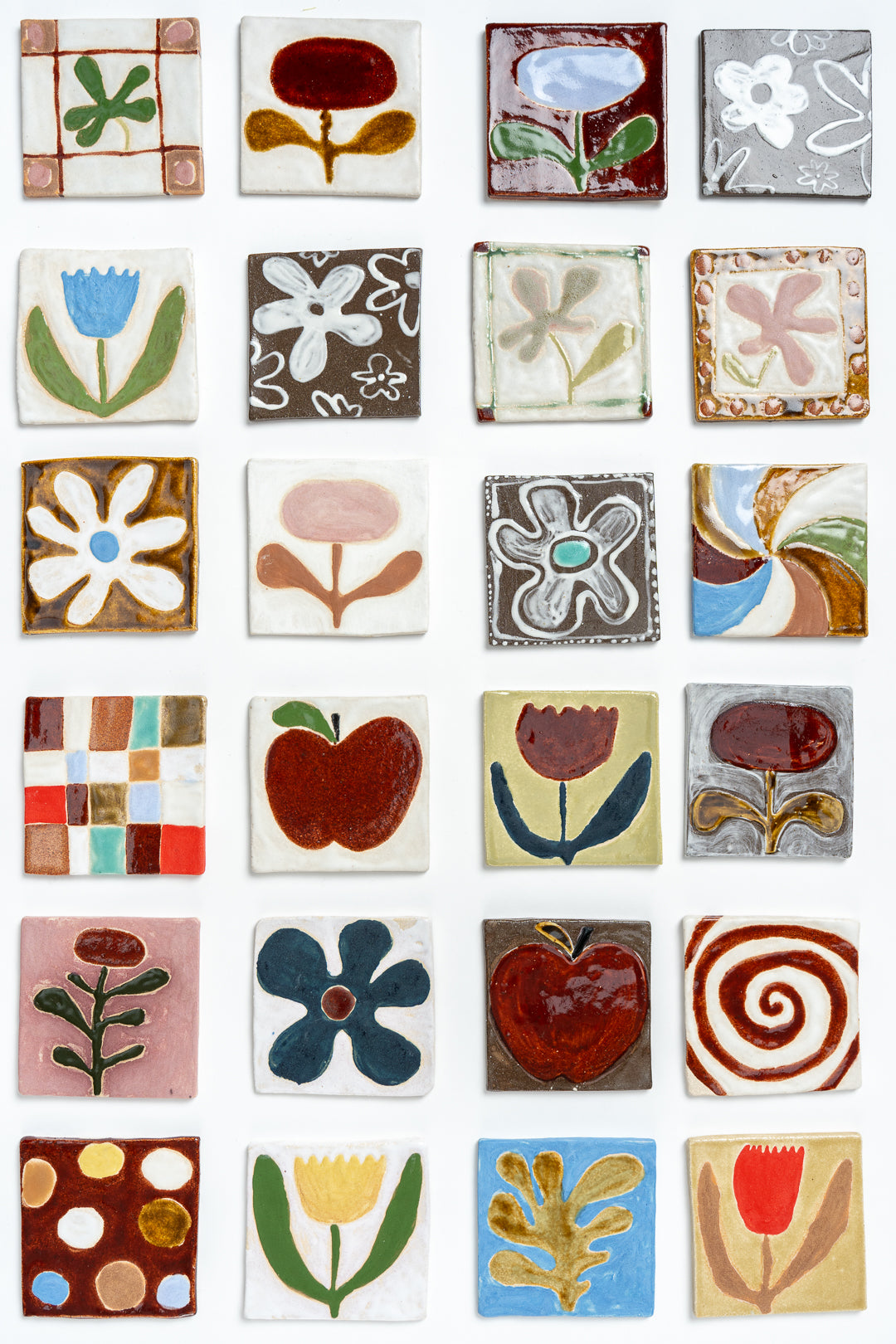 Hand Painted 'Tulip' Ceramic Tile Red & White