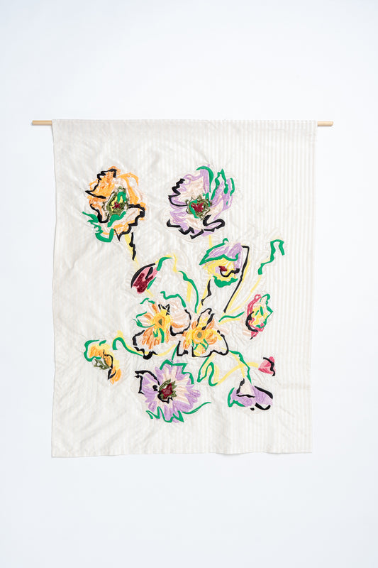 'Bouquet' Embroidered Silk Taffeta Original Artwork