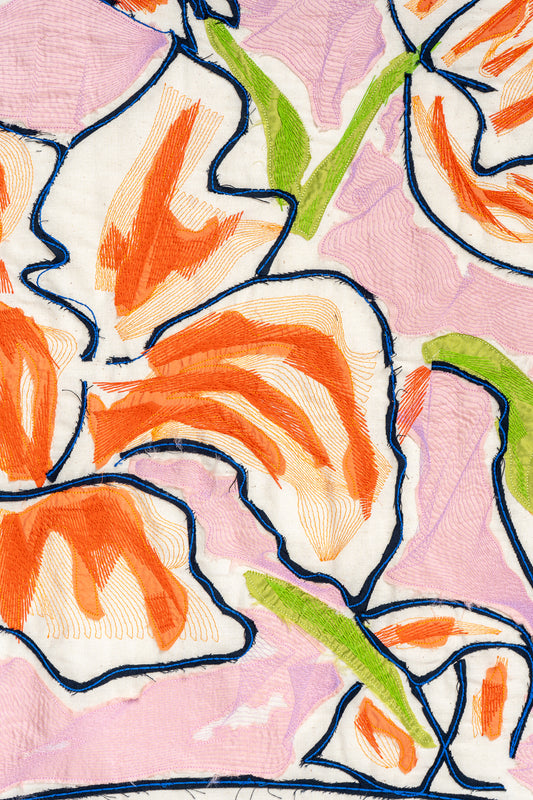'Bloom' Embroidered Silk & Canvas Original Artwork
