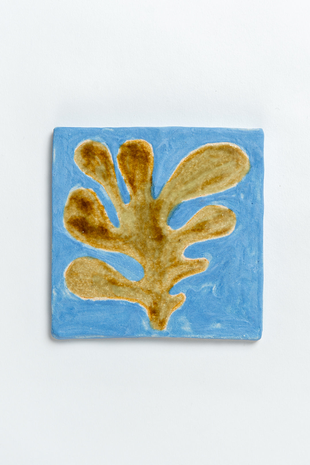 Hand Painted 'Leaf' Ceramic Tile Blue