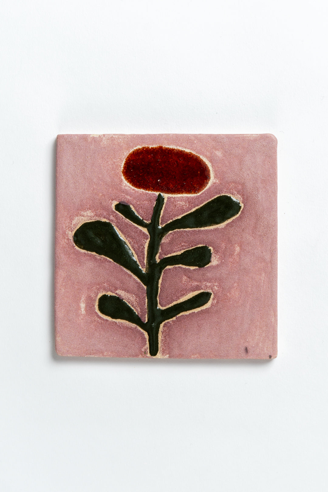 Hand Painted 'Tulip Stem' Ceramic Tile Red & Pink