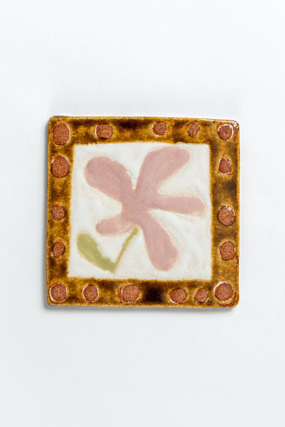 Hand Painted 'Framed Flower' Ceramic Tile Pink