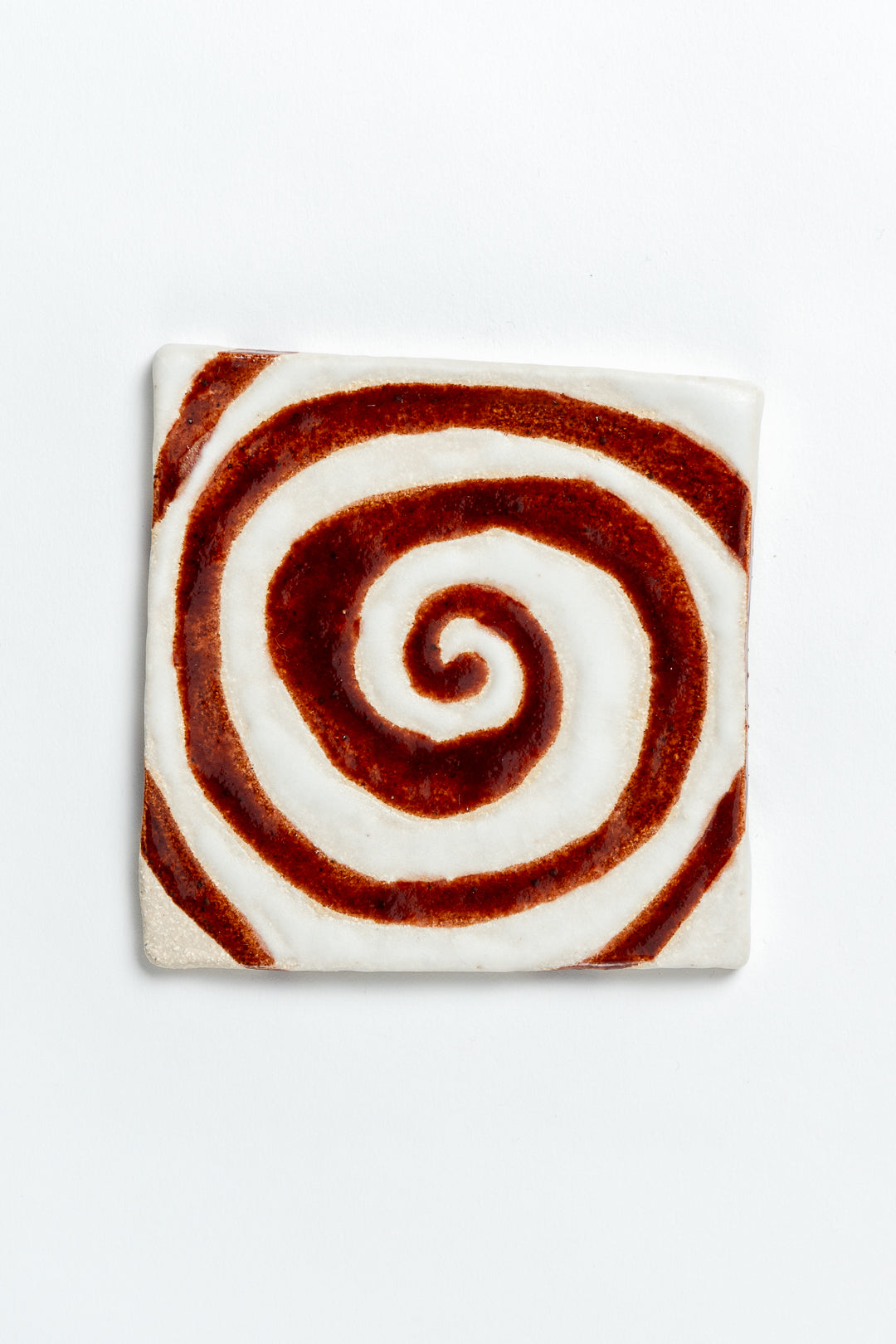 Hand Painted 'Spiral' Ceramic Tile Brown & White