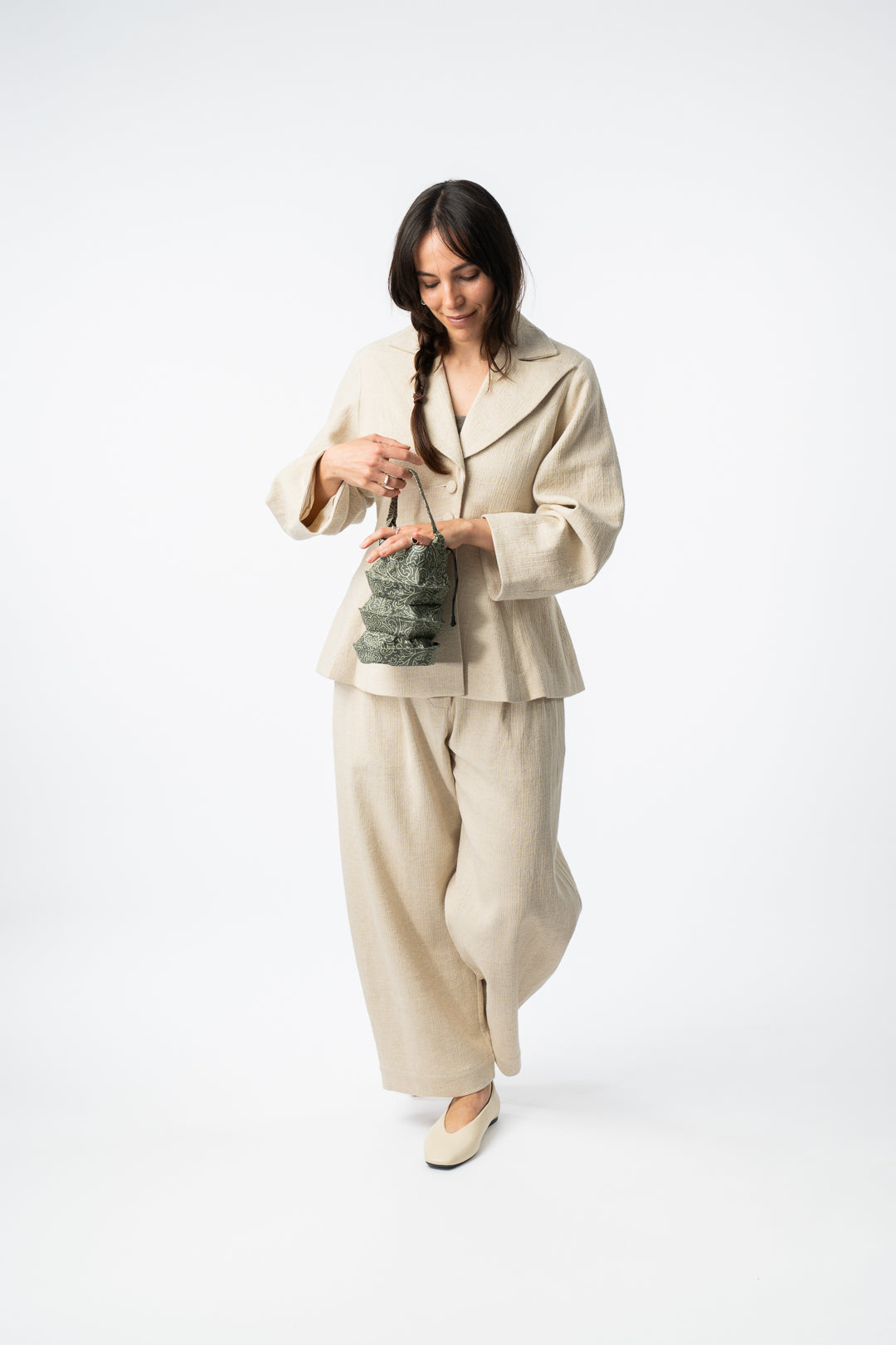 Hand Made Silk Drawstring Lantern Bag Green