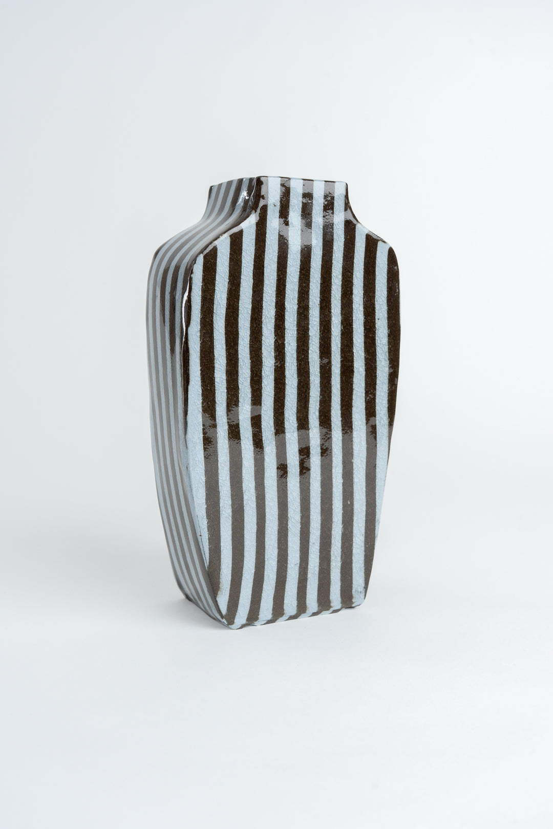 Ceramic Stripe Tall Vase Blue