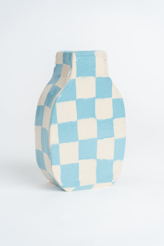 Ceramic Checkerboard Vase Blue