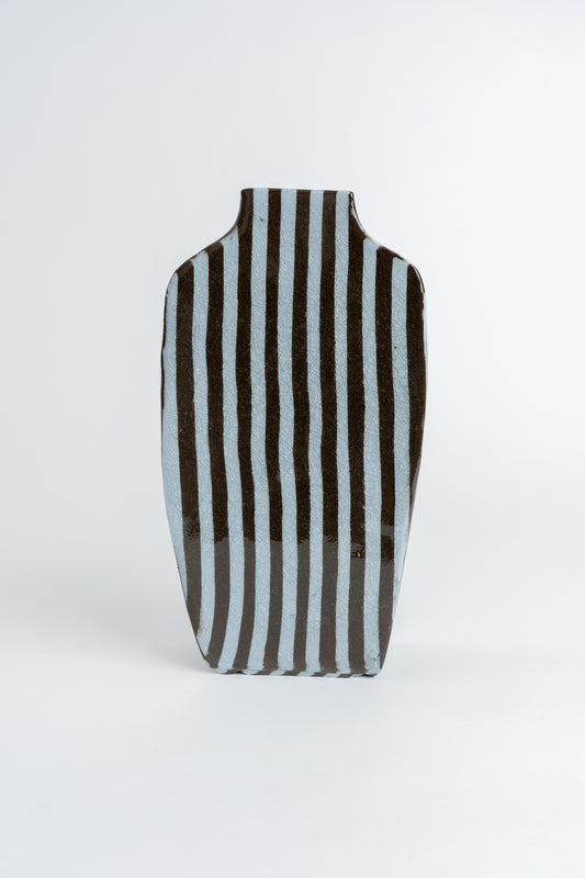 Ceramic Stripe Tall Vase Blue