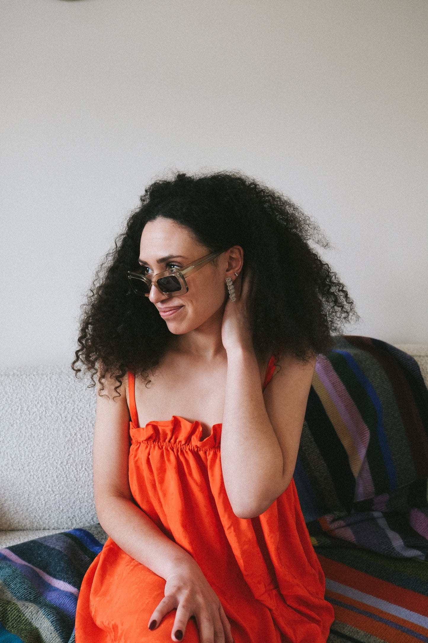 Auór Franca Sunglasses Tea styled with Ruth Leslie Recycled Sterling Silver Heddle Earrings