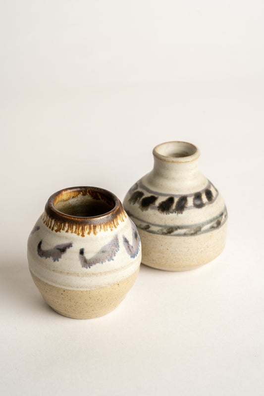 Prickwillow Studio Pottery Bud Vase Hand Thrown with Liquid Brush Decoration