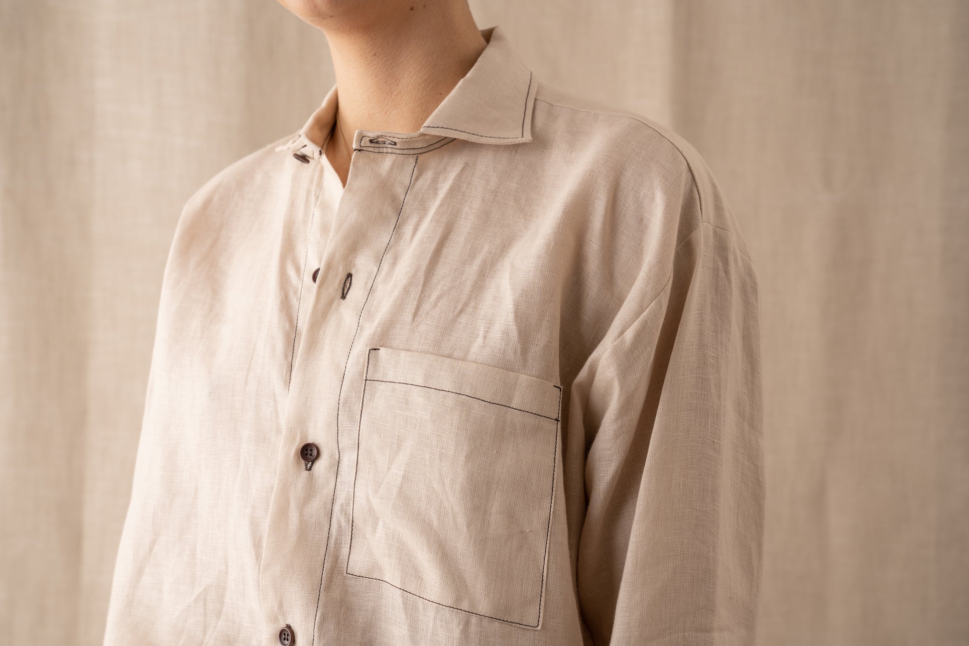 Loual Irish Linen Shirt Straw collar