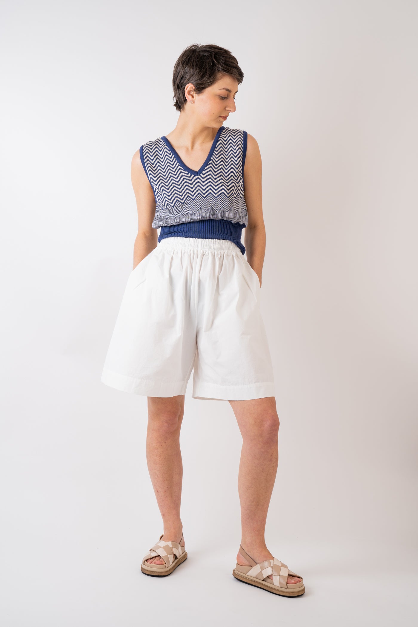 Mussi Knitted Silk Chevron Vest Ink Handmade in UK