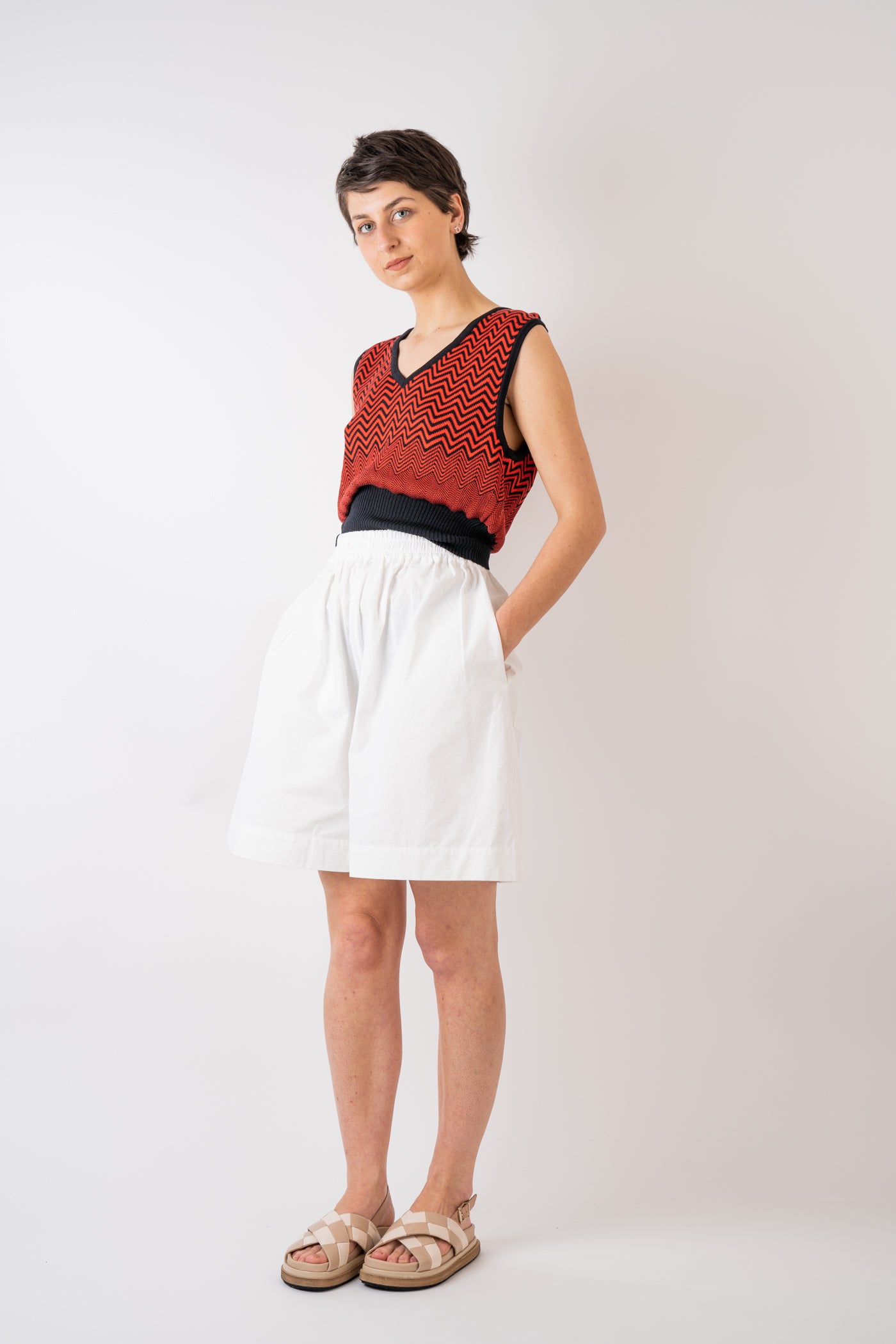 Mussi Knitted Silk Chevron Vest Rosso Handmade in UK