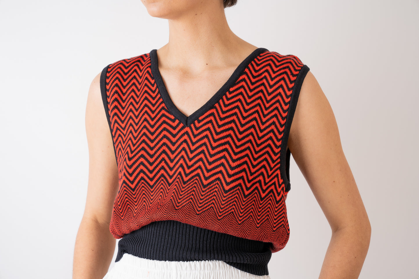 Mussi Knitted Silk Chevron Vest Rosso Handmade in UK