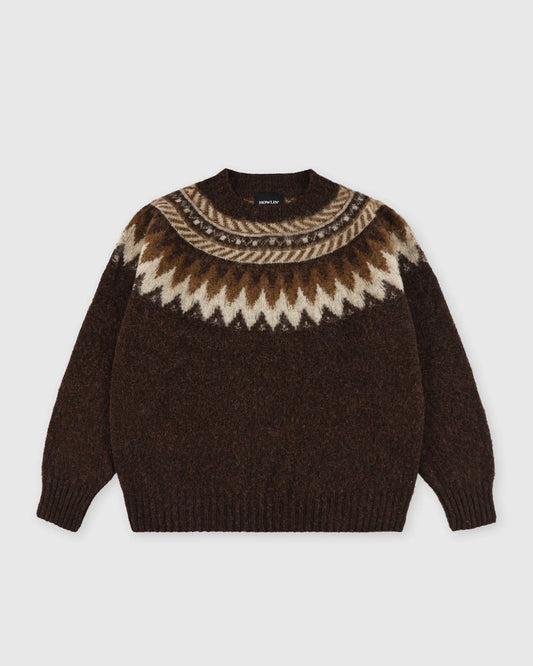 Scottish Lambswool Broken Flowers Pullover Brown