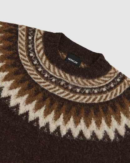 Scottish Lambswool Broken Flowers Pullover Brown