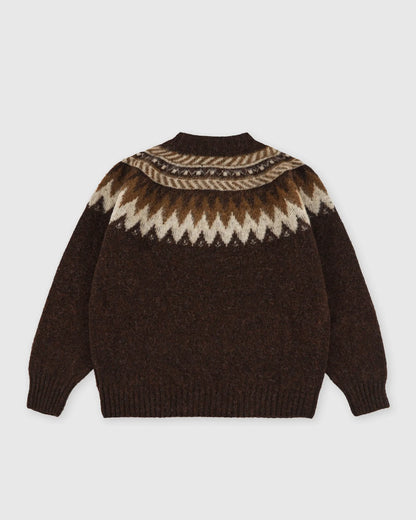 Scottish Lambswool Broken Flowers Pullover Brown