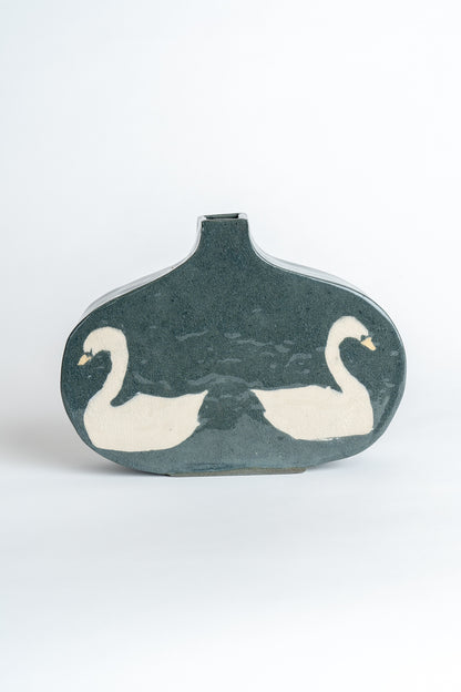 Ceramic Swan Vase Charcoal