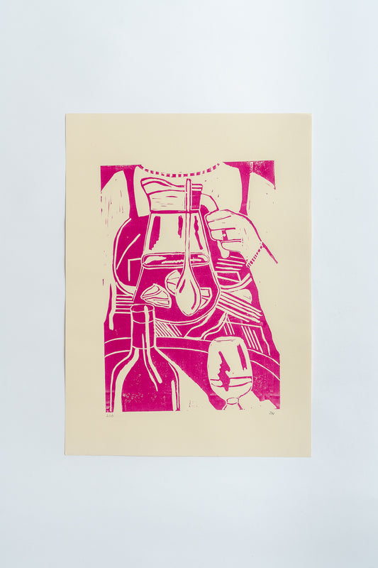 'Sangria' Lino Print Pink