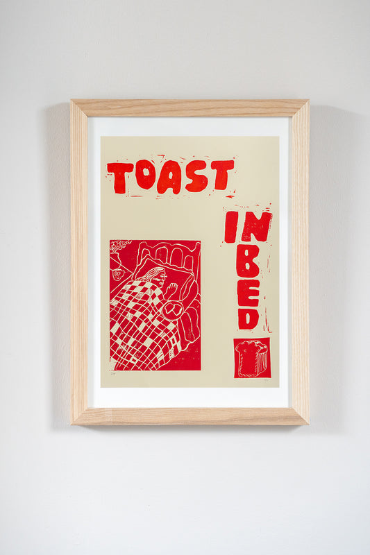 'Toast in Bed' Lino Print