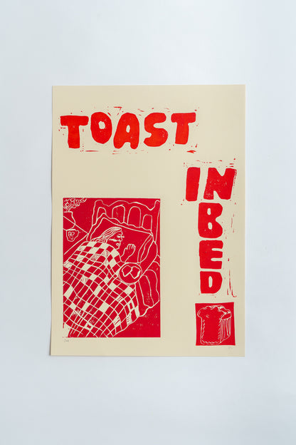 'Toast in Bed' Lino Print Red